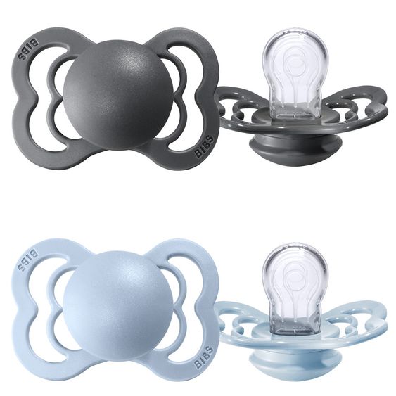 Bibs Schnuller - Supreme 2er Pack - Silikon - Iron / Baby Blue - Gr. 0-6 M