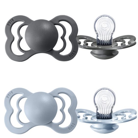 Bibs Schnuller - Supreme 2er Pack - Silikon - Iron / Baby Blue - Gr. 6-36 M