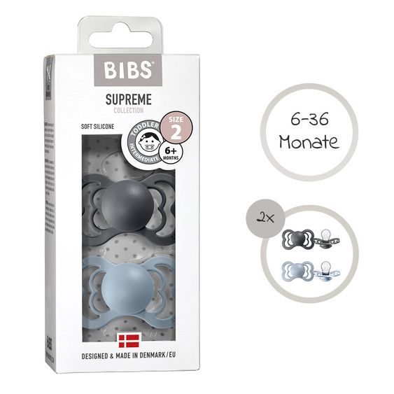 Bibs Schnuller - Supreme 2er Pack - Silikon - Iron / Baby Blue - Gr. 6-36 M
