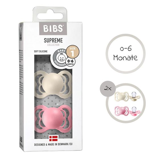 Bibs Schnuller - Supreme 2er Pack - Silikon - Ivory / Baby Pink - Gr. 0-6 M