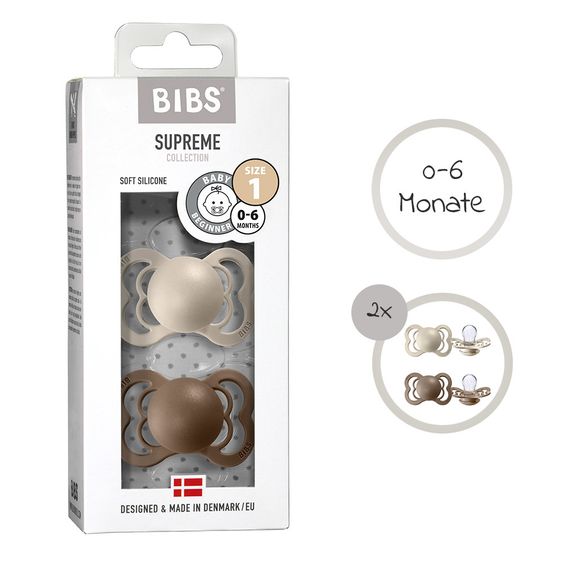 Bibs Schnuller - Supreme 2er Pack - Silikon - Vanilla / Dark Oak - Gr. 0-6 M