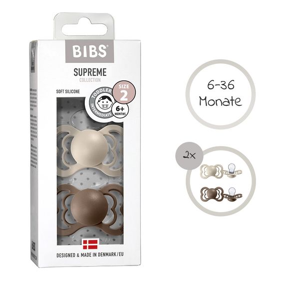 Bibs Schnuller - Supreme 2er Pack - Silikon - Vanilla / Dark Oak - Gr. 6-36 M