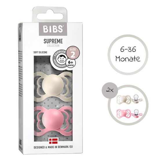 Bibs Ciuccio - Supremo - Silicone - Avorio / Rosa baby - Taglia 6-36 M