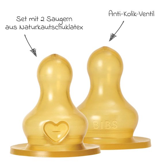 Bibs Trinksauger 2er Pack Latex Bottle Nipple - langsamer Nahrungsfluss