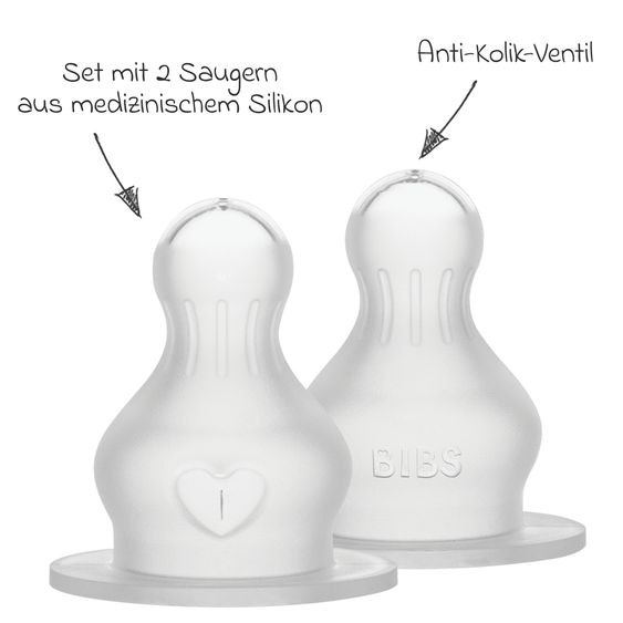 Bibs Trinksauger 2er Pack Silikon Bottle Nipple - langsamer Nahrungsfluss