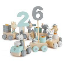 Trenino di compleanno con numeri - Animali - Grigio menta