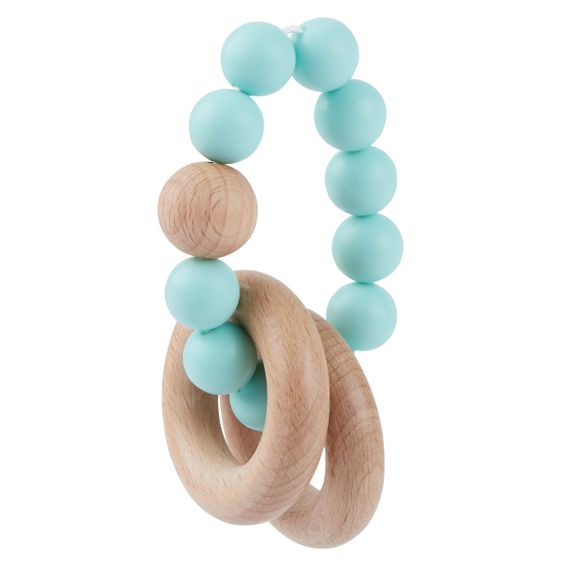 Bieco Wooden teething ring with silicone chain - Green