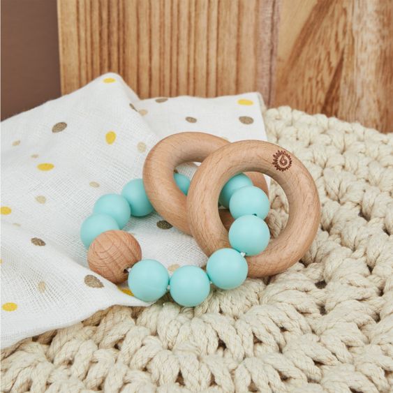 Bieco Wooden teething ring with silicone chain - Green