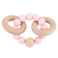 Holz-Beißring mit Silikonkette - Rosa