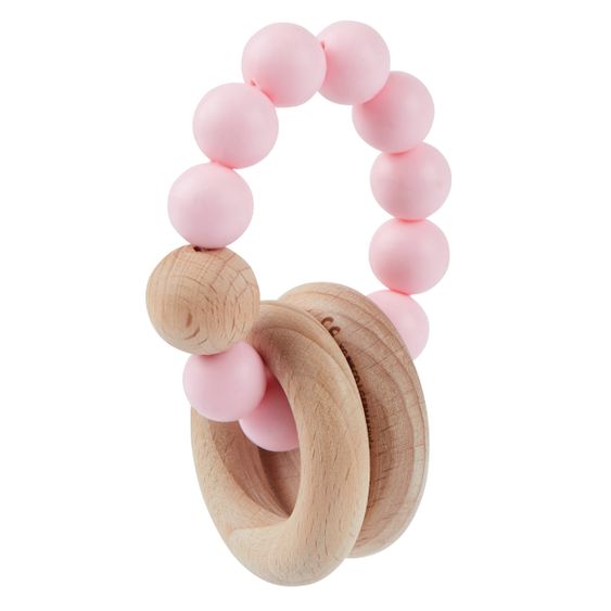 Bieco Holz-Beißring mit Silikonkette - Rosa