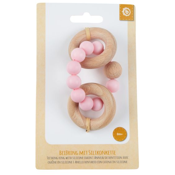 Bieco Holz-Beißring mit Silikonkette - Rosa