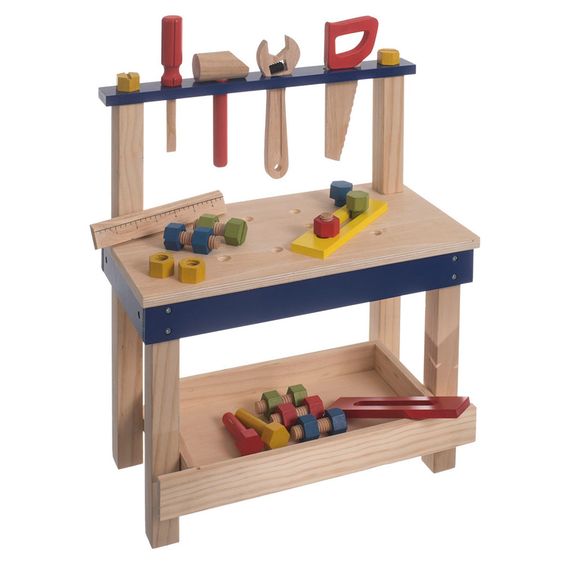 Bieco Holz Werkbank - Natur Blau