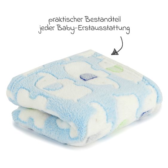 Bieco Coperta di coccole in pile 75 x 90 cm - Elefanti blu