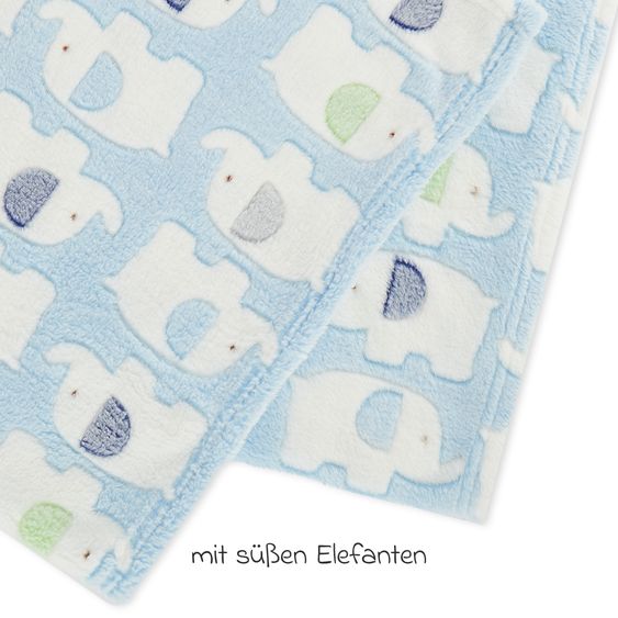 Bieco Coperta di coccole in pile 75 x 90 cm - Elefanti blu