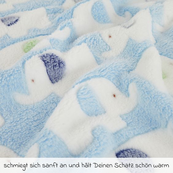 Bieco Coperta di coccole in pile 75 x 90 cm - Elefanti blu