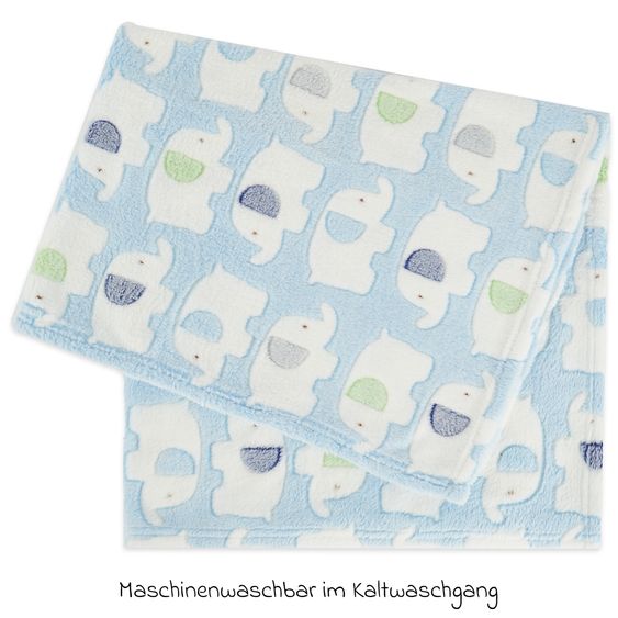 Bieco Coperta di coccole in pile 75 x 90 cm - Elefanti blu