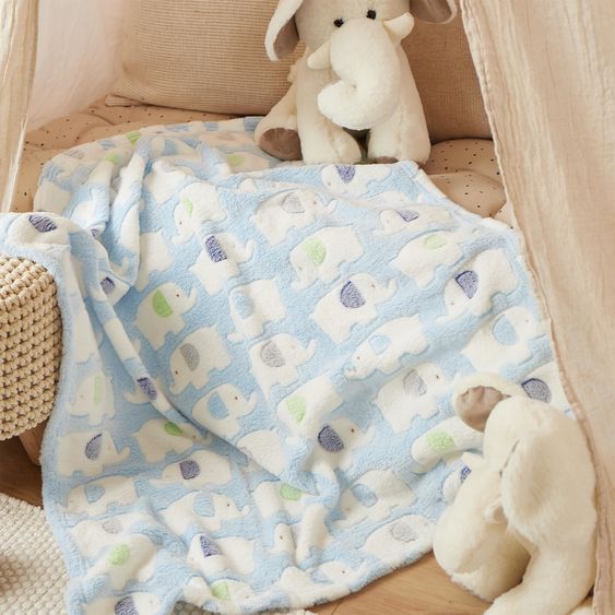 Bieco Coperta di coccole in pile 75 x 90 cm - Elefanti blu