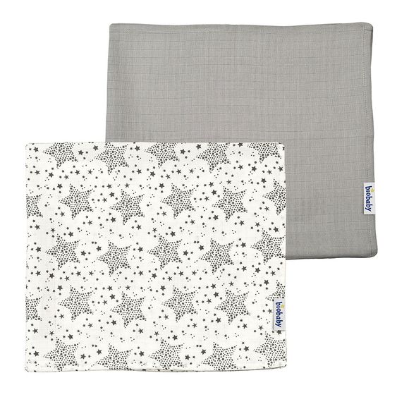 biobaby Mulltuch 2er Pack 70 x 80 cm - Sterne - Grau