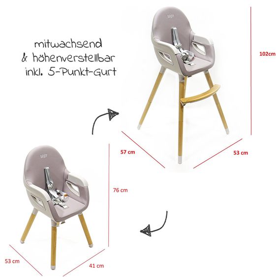 Blij'r Hochstuhl & Esszimmerstuhl 2 in 1 Bobbie - Grau