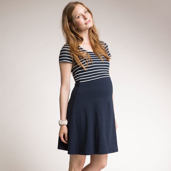 boob Kleid mit Stillfunktion Bio-Baumwolle - Streifen Dunkelblau - Gr. L