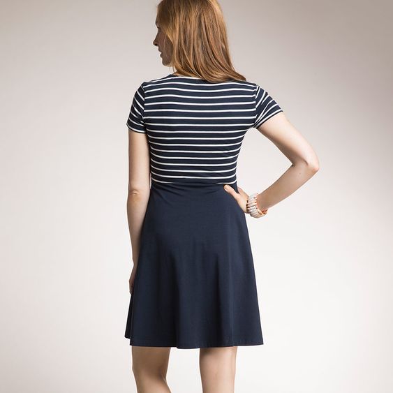 boob Kleid mit Stillfunktion Bio-Baumwolle - Streifen Dunkelblau - Gr. L