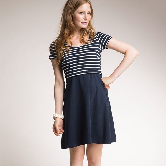 boob Kleid mit Stillfunktion Bio-Baumwolle - Streifen Dunkelblau - Gr. L