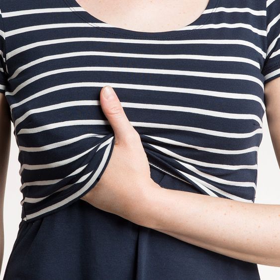 boob Kleid mit Stillfunktion Bio-Baumwolle - Streifen Dunkelblau - Gr. L