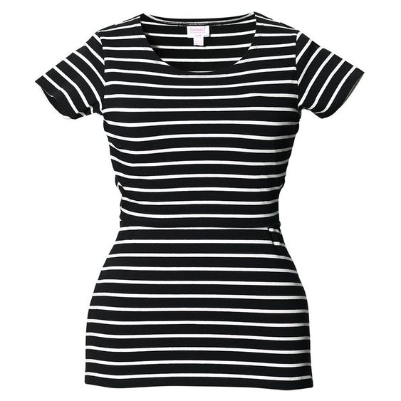 boob Shirt Bio Baumwolle Kurzarm Schwarz - Streifen Weiß - Gr. S