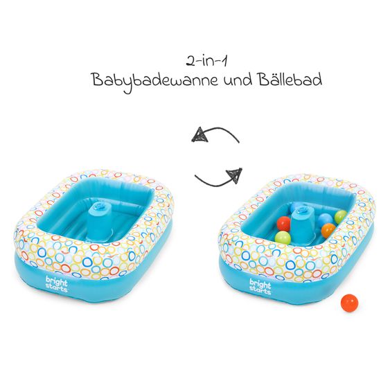 Bright Starts 2-in-1 Baignoire Bébé Gonflable et Piscine à Balles Bathe & Giggle™ avec Pompe À Air Intégrée et 8 Balles De Jeu - Multicolore