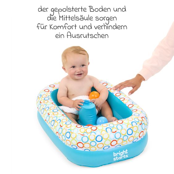 Bright Starts 2-in-1 Baignoire Bébé Gonflable et Piscine à Balles Bathe & Giggle™ avec Pompe À Air Intégrée et 8 Balles De Jeu - Multicolore
