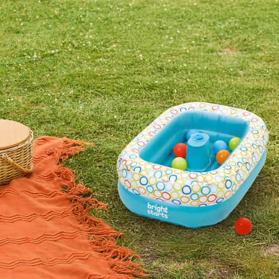 Bright Starts 2-in-1 Baignoire Bébé Gonflable et Piscine à Balles Bathe & Giggle™ avec Pompe À Air Intégrée et 8 Balles De Jeu - Multicolore