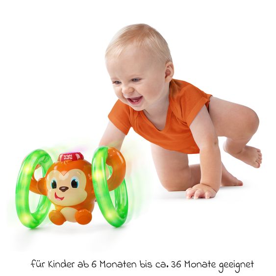 Bright Starts Jouet Musical Roll & Glow Monkey™ Jouet Bébé Interactif avec Lumière, Musique & Mouvement - Multicolore