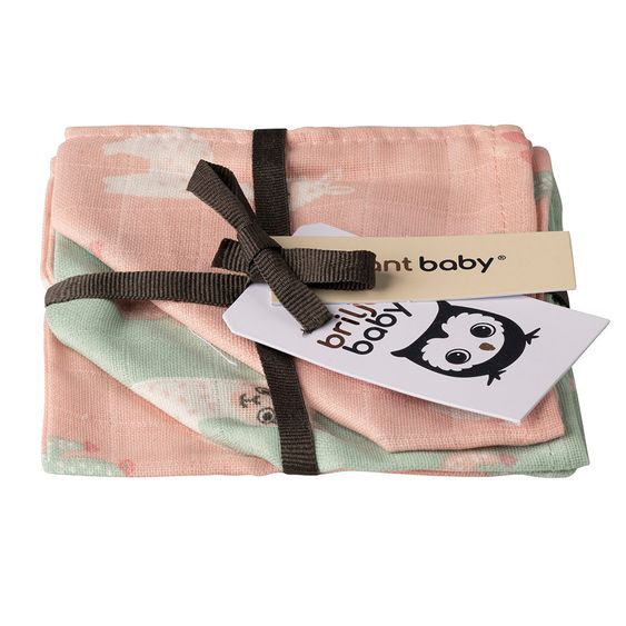 Briljant Baby Mull-Waschlappen / Pflegetuch 3er Pack 30 x 30 cm - Lamas - Rosa Mint