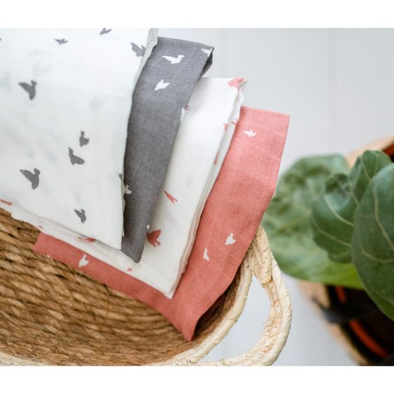 Briljant Baby Einschlag- & Mulltuch 2er Pack 120 x 120 cm - Organic Cotton - Birds - Ash Rose