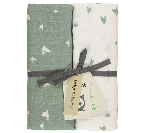 Briljant Baby Einschlag- & Mulltuch 2er Pack 120 x 120 cm - Organic Cotton - Birds - Chinois Green