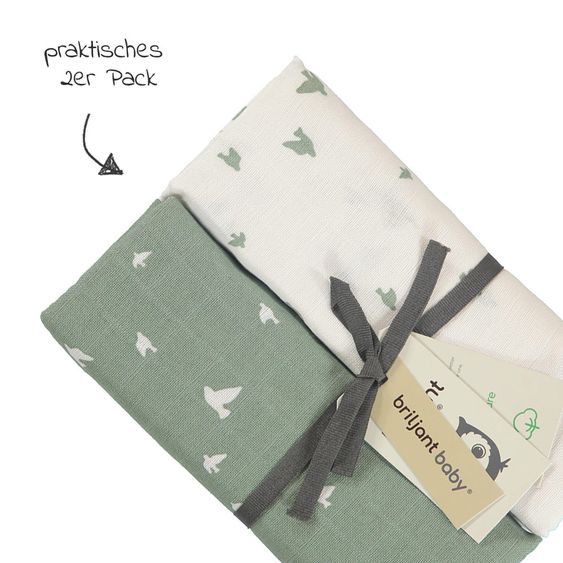 Briljant Baby Einschlag- & Mulltuch 2er Pack 120 x 120 cm - Organic Cotton - Birds - Chinois Green