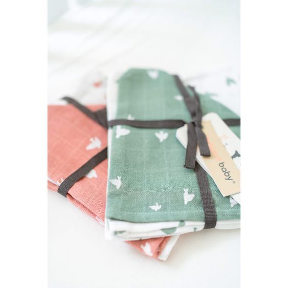 Briljant Baby Einschlag- & Mulltuch 2er Pack 120 x 120 cm - Organic Cotton - Birds - Chinois Green