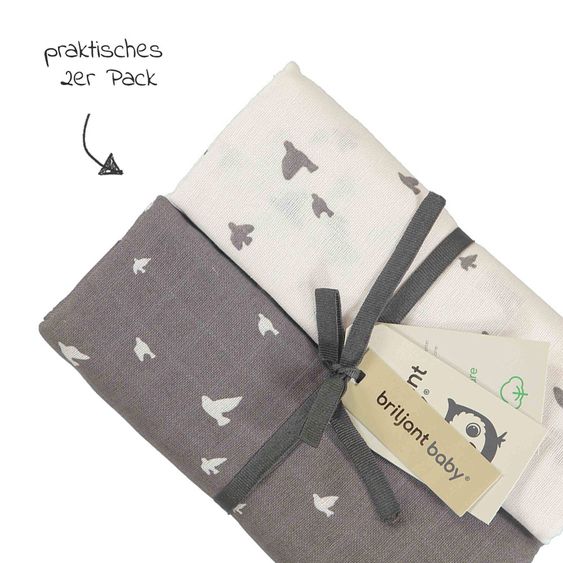Briljant Baby Einschlag- & Mulltuch 2er Pack 120 x 120 cm - Organic Cotton - Birds - Tornado