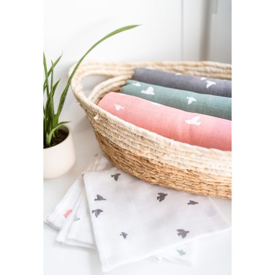 Briljant Baby Einschlag- & Mulltuch 2er Pack 120 x 120 cm - Organic Cotton - Birds - Tornado