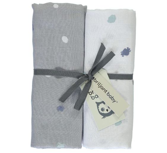 Briljant Baby Einschlag- & Mulltuch 2er Pack 120 x 120 cm - Sunny - Grau