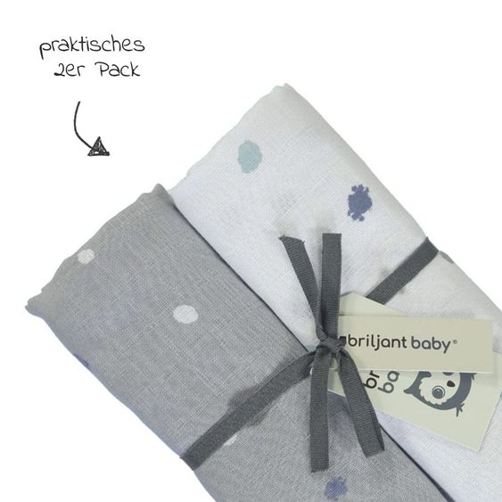 Briljant Baby Einschlag- & Mulltuch 2er Pack 120 x 120 cm - Sunny - Grau