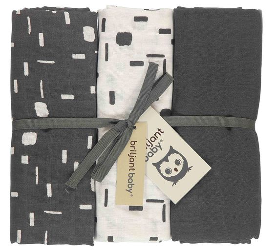 Briljant Baby Einschlag- & Mulltuch 3er Pack 120 x 120 cm - Art - Dark Grey