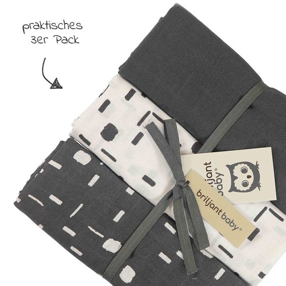 Briljant Baby Einschlag- & Mulltuch 3er Pack 120 x 120 cm - Art - Dark Grey