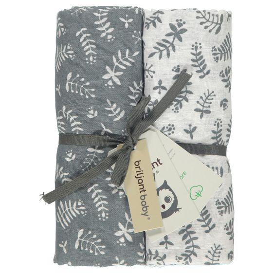 Briljant Baby Einschlag- & Mulltuch / Pucktuch 2er Pack 120 x 120 cm - Botanic - Organic Cotton - Blau-Grau