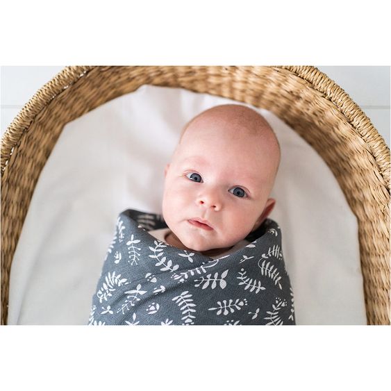 Briljant Baby Einschlag- & Mulltuch / Pucktuch 2er Pack 120 x 120 cm - Botanic - Organic Cotton - Blau-Grau