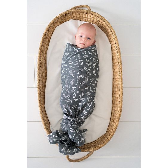 Briljant Baby Einschlag- & Mulltuch / Pucktuch 2er Pack 120 x 120 cm - Botanic - Organic Cotton - Blau-Grau