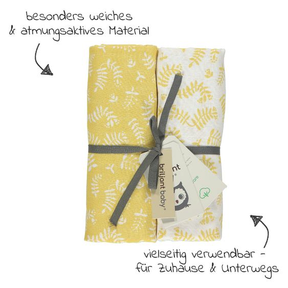 Briljant Baby Einschlag- & Mulltuch / Pucktuch 2er Pack 120 x 120 cm - Botanic - Organic Cotton - Gelb