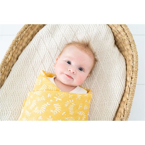Briljant Baby Einschlag- & Mulltuch / Pucktuch 2er Pack 120 x 120 cm - Botanic - Organic Cotton - Gelb