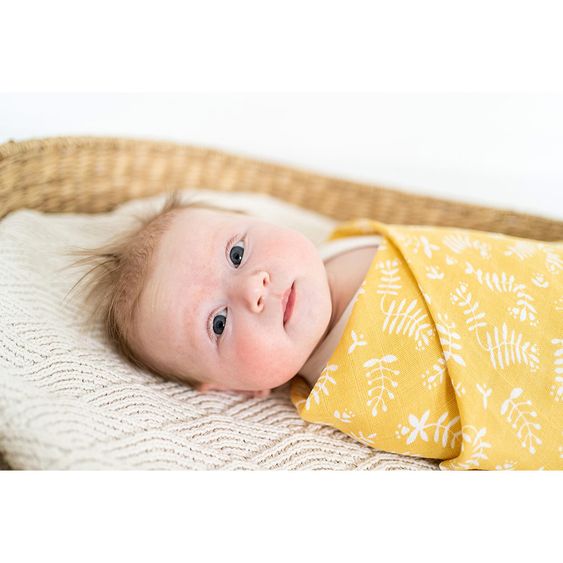 Briljant Baby Einschlag- & Mulltuch / Pucktuch 2er Pack 120 x 120 cm - Botanic - Organic Cotton - Gelb