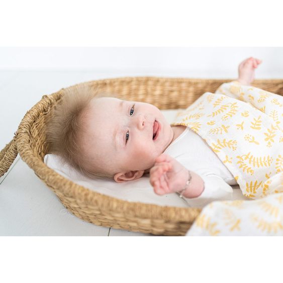 Briljant Baby Einschlag- & Mulltuch / Pucktuch 2er Pack 120 x 120 cm - Botanic - Organic Cotton - Gelb